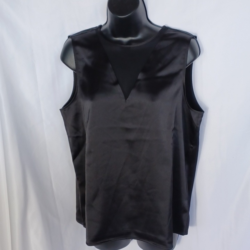 Pleione Modest Vneck Black Satin Tank